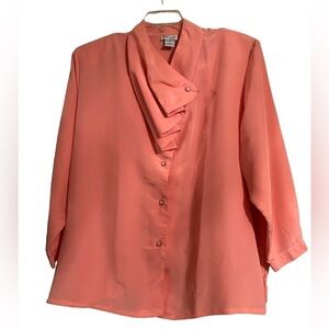 Peach blouse with draped button front